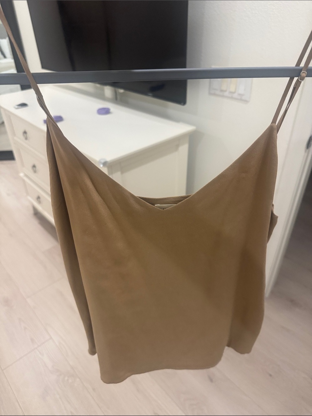 L'AGENCE Tan Satin V-Neck Cami